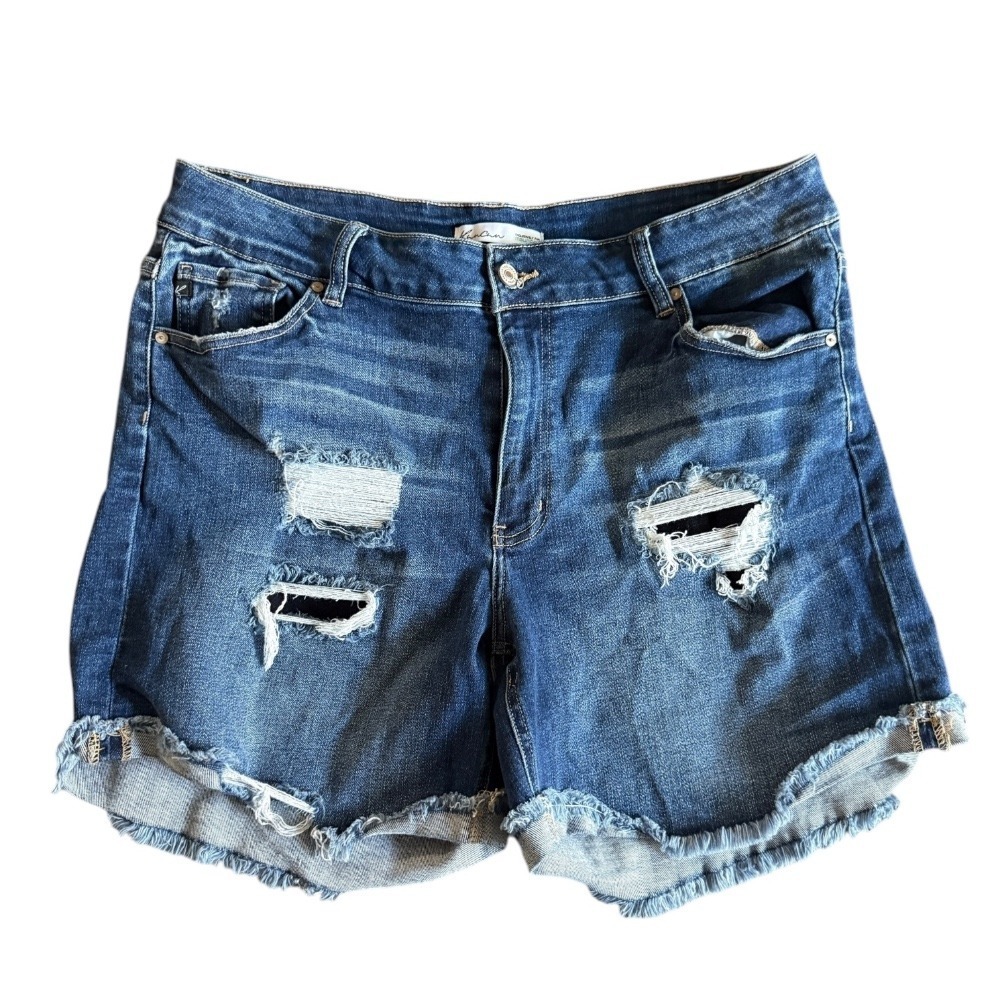 KanCan Distressed Denim Shorts Cuffed Hem Ripped Blue Jean Shorts Size 18 - Picture 1 of 4